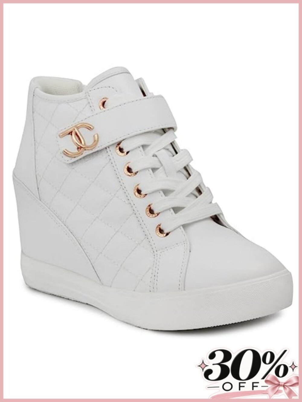 Faux Leather Platform Wedge High Top Sneakers Quilted Cushioned Lace Up